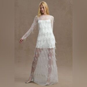 NWT BHLDN Wilhelmina Sheer Long Sleeve Sweetheart Column Gown size L 8-10 bridal